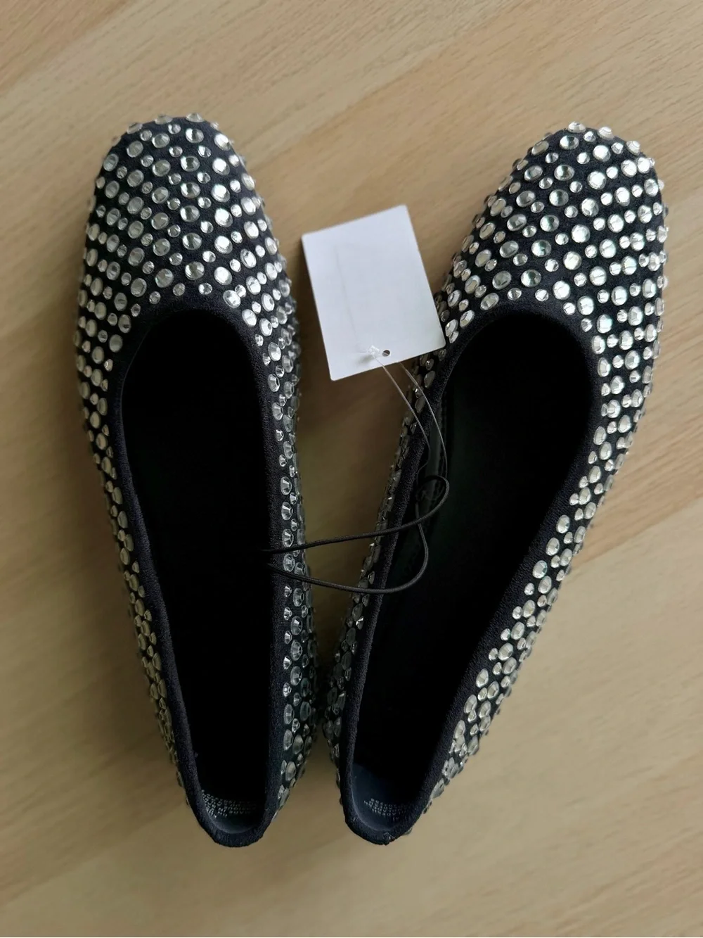 H&M Rhinestone Embellished Ballet Flats Black Crystal NWT Size 9 Sparkle Shoe